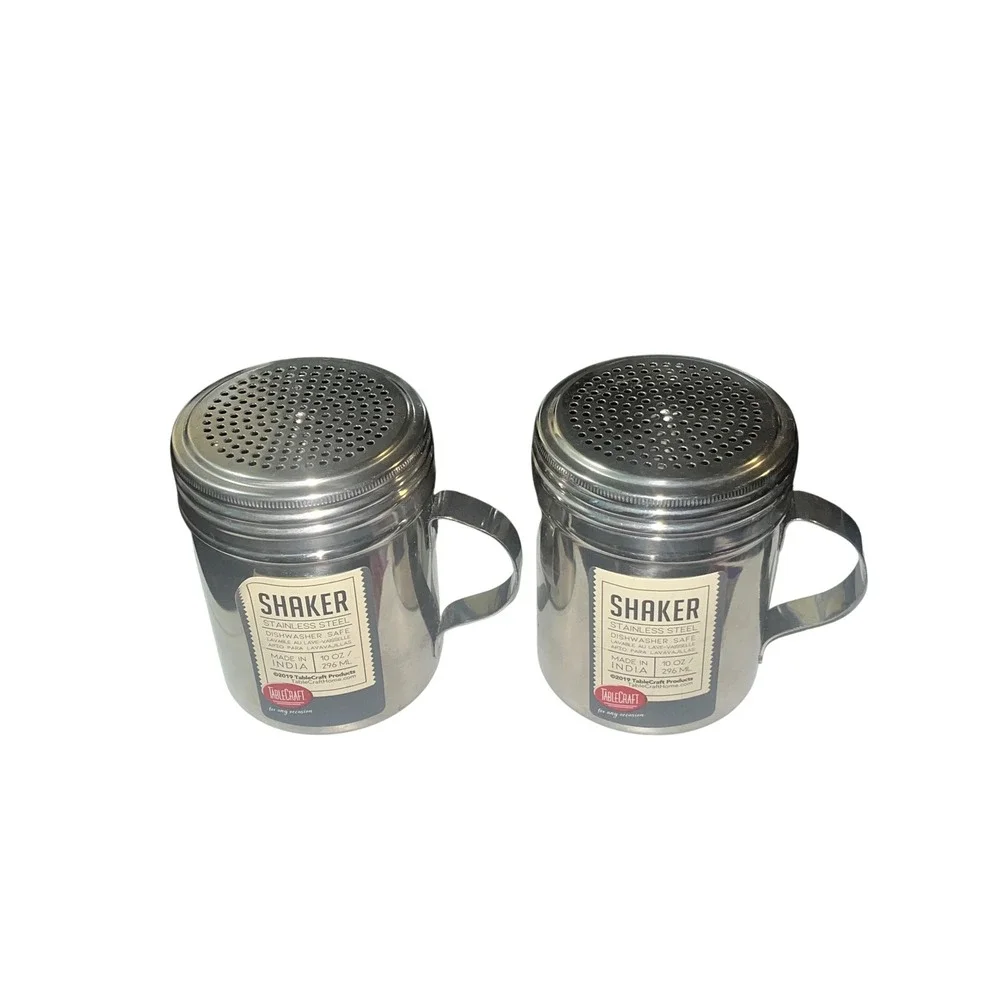 TableCraft 10oz Stainless Steel Dredge Shaker Set of 2 with Handle Silver